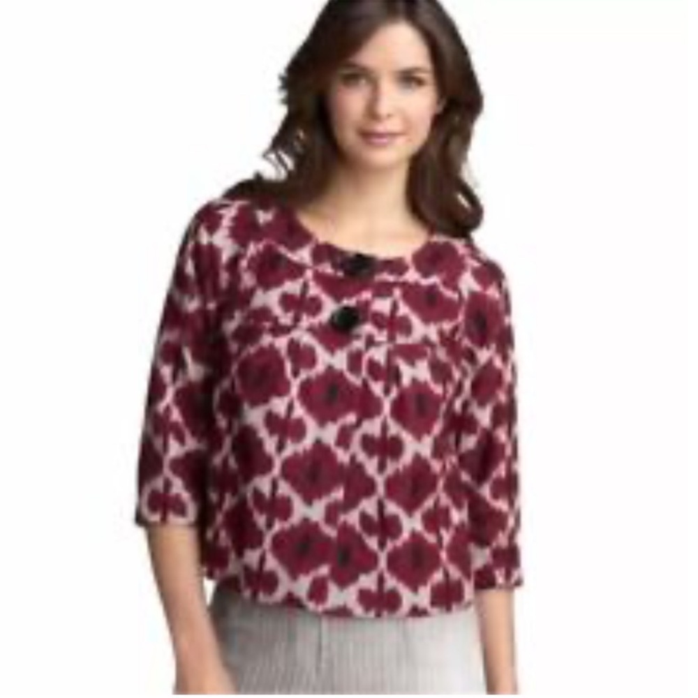 MICHAEL KORS 100% Linen Ikat Printed Lined Pockets Snap Buttons Jacket Blazer